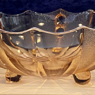 Bowl – orange glass – Art Deco model with balls on the outside and as feet