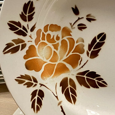 Bord, diep / Soepbord / pastabord - St. Amand - spuitdecor van een roos in donker- en lichtbruin