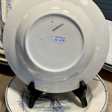 Deep plate / Soup plate / Pasta plate - Petrus Regout - decor MARINES grey/blue on off-white/cream background