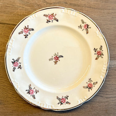 Frühstücksteller / Dessertteller – Boch La Louvière – Form CAPRI – Dekor SUZON mit rosa Rosen / goldfarben