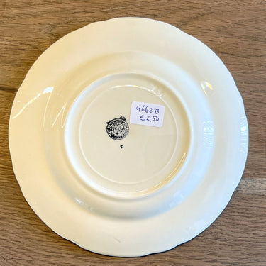 Frühstücksteller / Dessertteller – Boch La Louvière – Form CAPRI – Dekor SUZON mit rosa Rosen / goldfarben