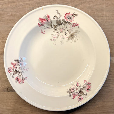 Deep plate / Soup plate / Pasta plate - Petrus Regout - decor of gray with pink flowers