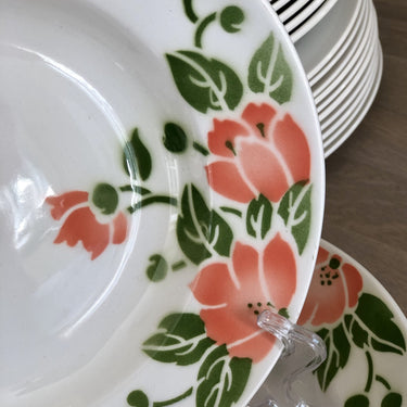Soup plate / deep plate - Moulin des Loups Orchies - decor of orange flowers with green leaves in spray decor