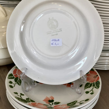 Soup plate / deep plate - Moulin des Loups Orchies - decor of orange flowers with green leaves in spray decor