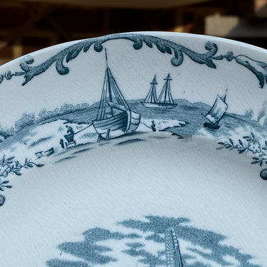Dinner plate - slightly scalloped edge - Grimwades Stoke-on-Trent - DELPH petrol decor with mill and sailing ships