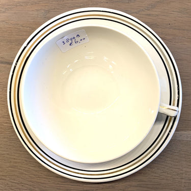 Tasse und Untertasse creme mit schwarzem Streifendekor - Nimy - Art Deco