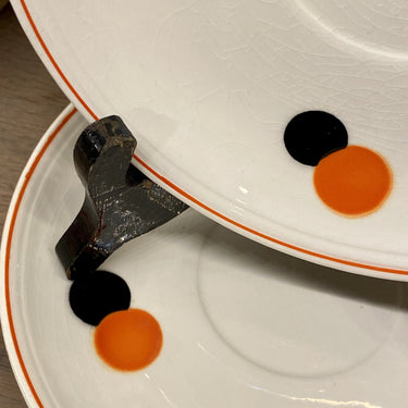 Saucer - from tableware marked HARLEKIN ges. Gesch. - decoration of black and orange balls