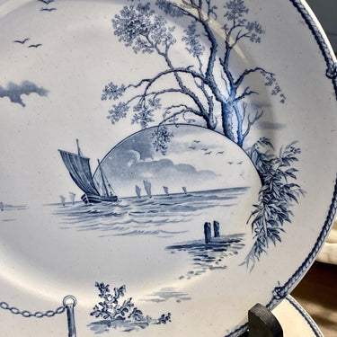 Dinner plate - Petrus Regout - decor MARINES grey/blue on off-white/cream background