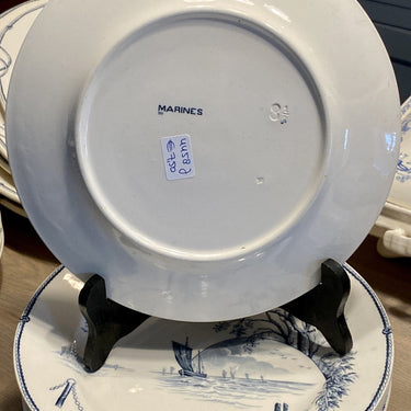 Dinner plate - Petrus Regout - decor MARINES grey/blue on off-white/cream background