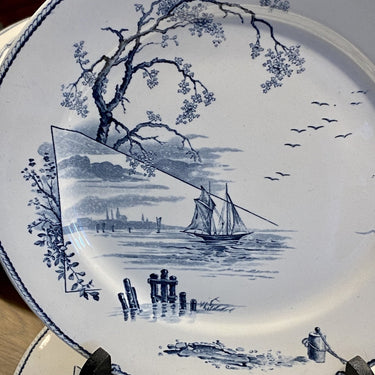 Dinner plate - Petrus Regout - decor MARINES grey/blue on off-white/cream background