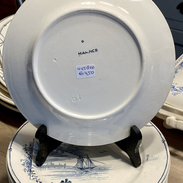 Dinner plate - Petrus Regout - decor MARINES grey/blue on off-white/cream background
