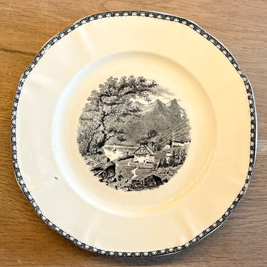 Ontbijtbord / dessertbord - vierkant model - Société Céramique Maestricht - décor LANDSCHAP zwart/wit