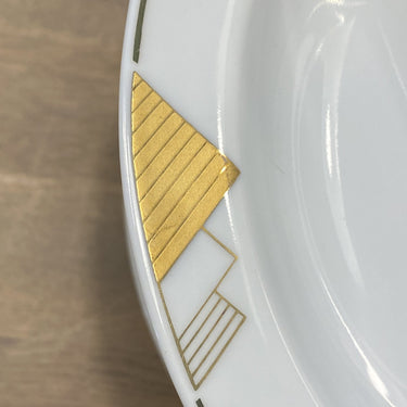 Breakfast plate - Mitterteich Bavaria - white porcelain with gold-colored print of (striped) triangles
