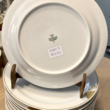 Breakfast plate - Mitterteich Bavaria - white porcelain with gold-colored print of (striped) triangles