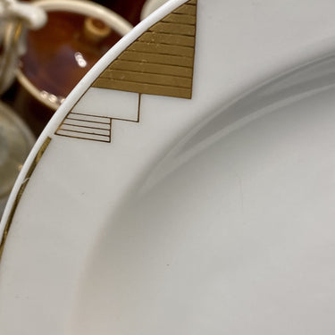 Dinner plate - Mitterteich Bavaria - white porcelain with gold-colored print of (striped) triangles