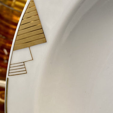 Deep plate - Mitterteich Bavaria - white porcelain with gold-colored print of (striped) triangles