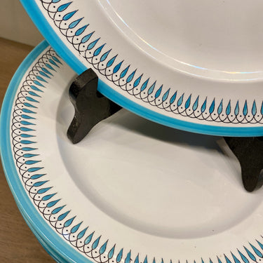 Dinner plate - Wedgwood - decor of azure blue hand-painted leaf garland on the edge