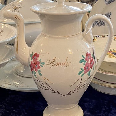 Koffiepot - groot model - ongemerkt maar zeer waarschijnlijk Cappellemans Jemmapes (eind 19e eeuw) - BRUIDSSERVIES met tekst AMI