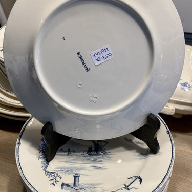 Dinner plate - Petrus Regout - decor MARINES grey/blue on off-white/cream background