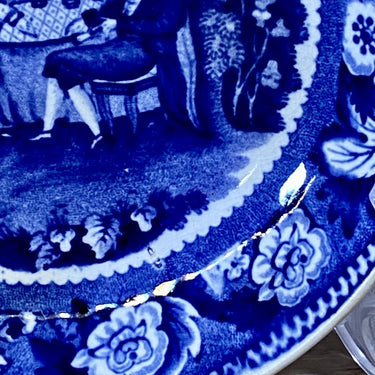 Saucer / Under-dish - WS&amp;Co (William Smith) Stafford Pottery - No.3 (blind mark Wedgwood) - decor in blue transferware