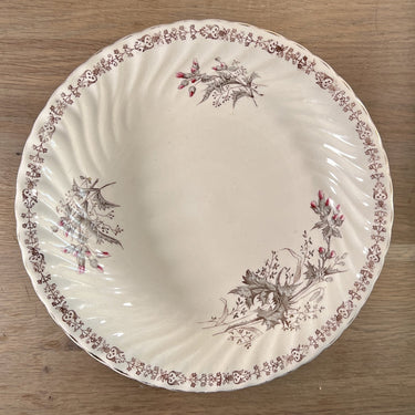 Tazza / Fruit bowl on high foot - Petrus Regout ca. 1885 - decor in gray/brown with red/pink flowers