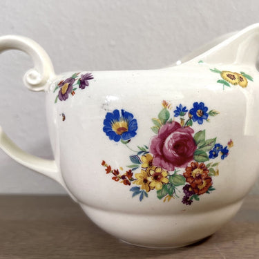 Melkkan - ongemerkt maar Petrus Regout - model BOUDEWIJN - décor met gekleurde bloemen