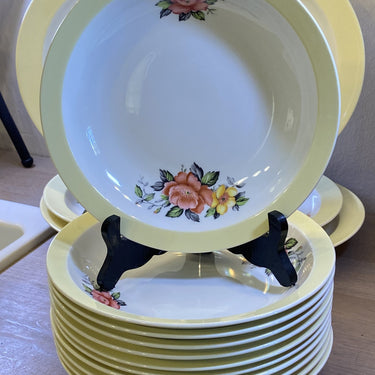 Deep plate / Soup plate / Pasta plate - Petrus Regout - decor DOG ROSE (?) in pastel yellow