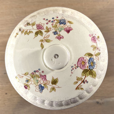 Voorraadpot met deksel - gemerkt (onduidelijk) - genummerd 3954 - décor van roze/blauwe bloemen met goudkleurige accenten
