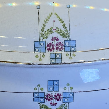 Terrine - oval model - St. Ghislain Belgium - Art Nouveau decor in light blue/green/dark purple