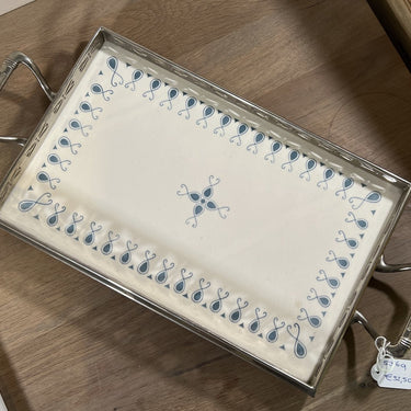 Tray / Presentation tray - model on legs and with handles and metal edge - Art Deco