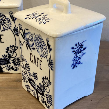 Storage jar - Urbach Frères - decoration of blue flowers - inscription CAFÉ
