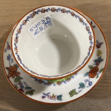 Kleine Schüssel ohne Ohr mit Untertasse - kleine Größe (Kindergeschirr?) - Mosa/Louis Regout - Dekor 373 mit rosa Blumen