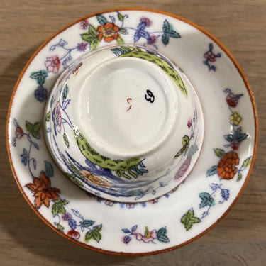 Kleine Schüssel ohne Ohr mit Untertasse - kleine Größe (Kindergeschirr?) - Mosa/Louis Regout - Dekor 373 mit rosa Blumen