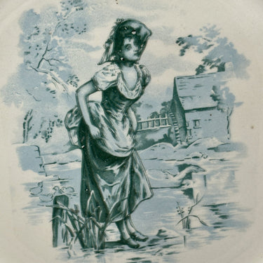 Breakfast plate / Dessert plate / Decorative plate - Petrus Regout - decor 244 in green with an image of a woman