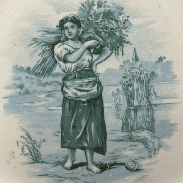 Breakfast plate / Dessert plate / Decorative plate - Petrus Regout - decor 244 in green with an image of a woman at the water