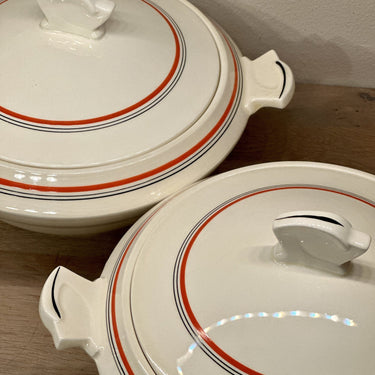 Dekschaal / Terrine - Societe Ceramique Maestricht - model GOUDA (ca. 1934) in crème met oranje en zwarte accenten