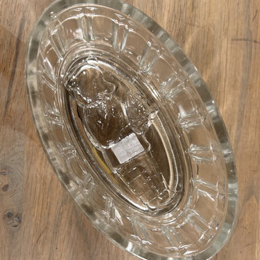 Pudding mould / Jelly Mould - oval glass model with image of bear presenting pudding