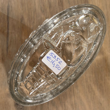 Pudding mould / Jelly Mould - oval glass model with image of bear presenting pudding