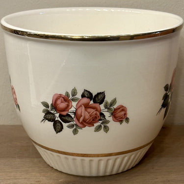 Cachepot / Flowerpot - Royal Sphinx 1960 - decor of pink roses with gold-colored bands