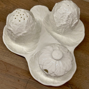 Pepper-Salt-Mustard set - 4-piece - Colport - COUNTRY WARE (or Countryware) decor in white