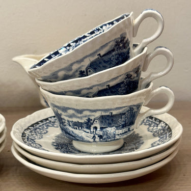Kop en schotel - Société Céramique Maestricht - décor BOERENHOEVE blauw
