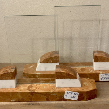 Photo stand / Photo frame - orange/brown marble with white accents - Art Deco