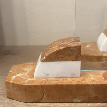 Photo stand / Photo frame - orange/brown marble with white accents - Art Deco