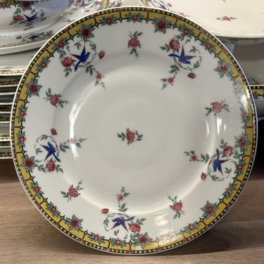 Presentation dish / Tazza - on low foot - Limoges B &amp; Cie (Balleroy) - decor in yellow