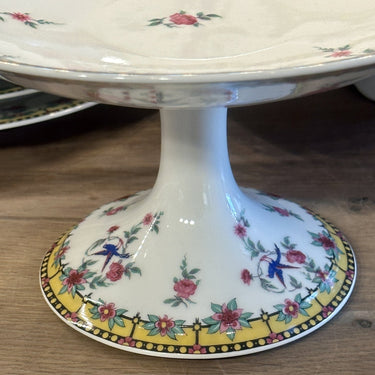 Presentation dish / Tazza - on high foot - Limoges B &amp; Cie (Balleroy) - decor in yellow - made for/sold by A. Tytgad