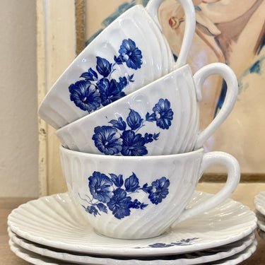 Cup and saucer - K&amp;G Luneville - Badonviller - twisted model with a decoration of blue flowers