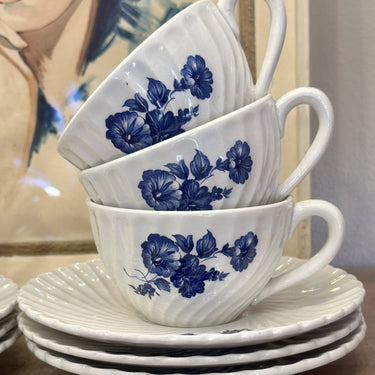 Cup and saucer - K&amp;G Luneville - Badonviller - twisted model with a decoration of blue flowers