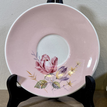 Underplate / Dish - VEB Germany - decor with a rose on a pink pastel background