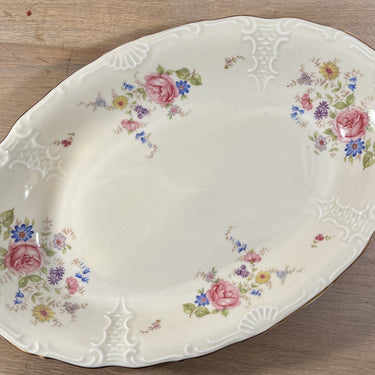 Brotschale / Schale - ovales Modell - Mosa - Dekor in blau/rosa Blumen