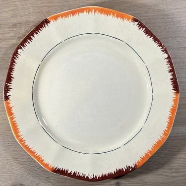 Dinerbord / Eetbord - ongemerkt - décor in bruin met oranje aan de randen - Art Deco